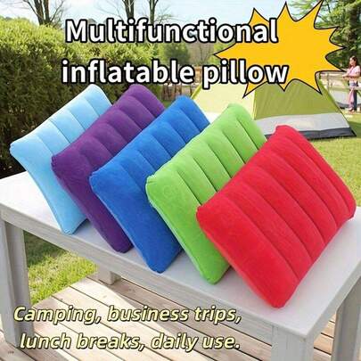 Almohada inflable portátil ultra suave - Fácil de inflar, almohada inflable acolchada para siesta, ideal para campamento y senderismo al aire libre, colchoneta de dormir autoinflable rectangular, almohada inflable plegable y portátil, tela acolchada, suave y cómoda, adecuada para campamento, senderismo, excursionismo, proporciona soporte para el cuello y la espalda baja
