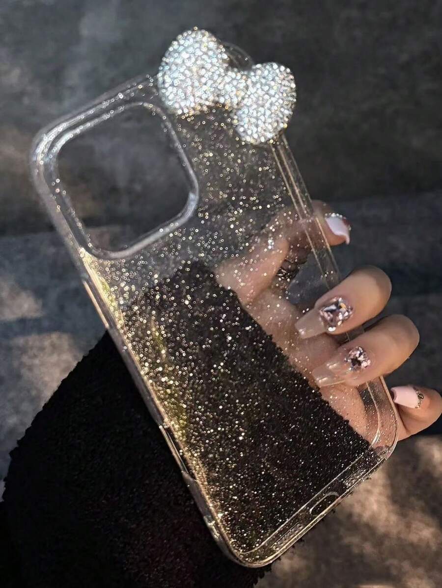 1个DIY 3D蝴蝶结2.0mm厚闪亮星空亮片创意个性化全包防摔手机壳，兼容 11/12/13/14/15/16 Pro Max/Xs/Xr/11 Pro/11 Pro Max/12 Pro/12 Pro Max/13 Pro/13 Pro Max/7 Plus/14 Pro/14 Pro Max/14 Plus/7 Plus/8 Plus/8/SE2，防水防震防刮。