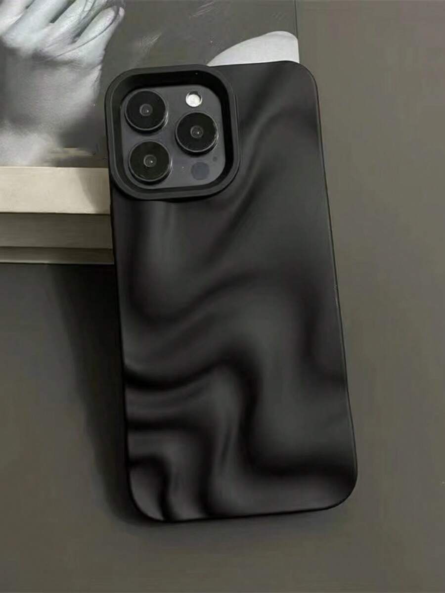 Asymmetrical Wavy Silicone Shockproof Apple 1pc Y2K Silicone Matte 3D Asymmetrical Wavy Textured Minimalist Solid Color Shockproof Phone Case Compatible With Iphone 15/15 Pro Max/15 Pro/15 Plus/11/12/13/14/16 Pro Max/XS/XR/11 Pro/11 Pro Max/12 Pro/12 Pro Max/13 Pro/13 Pro Max/7 Plus/14 Pro/14 Pro Max/14 Plus/16 Pro/16 Plus/7 Plus/8 Plus/8/SE2 (Black/Pink/Maroon/Blue) Waterproof Anti-Fall Scratch Resistant Spring Gift - Black - View 1