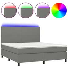 vidaXL Boxspringbett mit Matratze & LED Dunkelgrau 160x200 cm Stoff