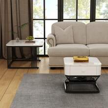 Set Of Two Geometric Coffee Tables With A Glossy Marble Finish. Includes One Side Table And One Sofa Table. Ideal For Small Spaces. Black And White. Dimensions: 70 X 70 X 45 Cm And 50 X 50 X 40 Cm, Respectively. - Black and White - View 8