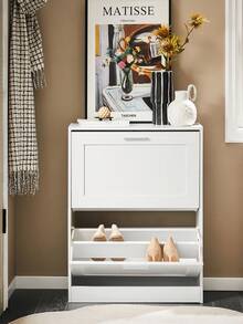 SoBuy 2 Flip-Drawers Shoe Cabinet Shoe Rack Shoe Storage Cupboard Organizer White W60 X D25 X H80cm FSR137-W - White - View 1