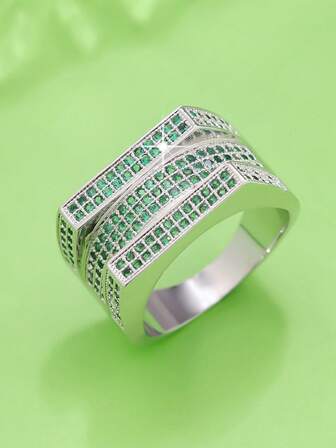 1pc Men's Fashionable Vintage Chunky Multi-Row Round Cubic Zirconia Ring, Holiday Surprise Gift For Parents & Elders On Thanksgiving, New Year, Party, Meaningful Memento