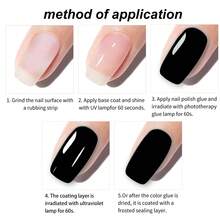 Set de 4 Piezas Esmalte de Uñas en Gel: Base Coat + Top Coat + Esmaltes de Color Negro y Blanco, Duradero y Brillo Intenso para Manicura Profesional en Casa - Negro - Ver 6