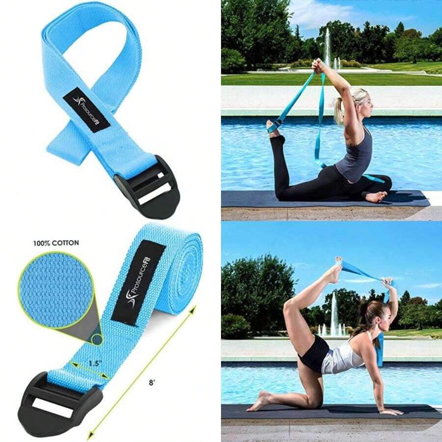 ProsourceFit Correa de Yoga de algodón Duradero con Hebilla para Estiramiento, flexibilidad y Terapia física(Agua) - Multicolor - Ver 1