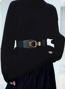 Clariva 1件女士纯色复古休闲PU皮腰带，百搭时尚配饰，适合夏季连衣裙、外套、学校万圣节服装 - 彩色 - 查看 1