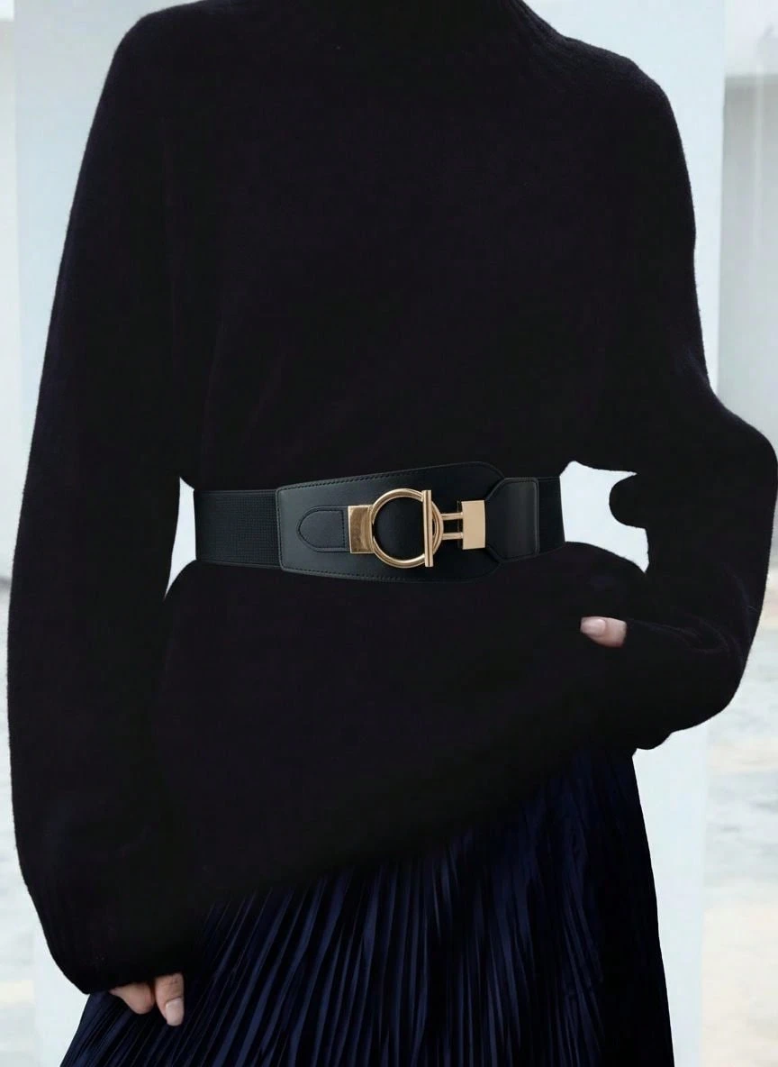 Clariva 1件女士纯色复古休闲PU皮腰带，百搭时尚配饰，适合夏季连衣裙、外套、学校万圣节服装 - 彩色 - 查看 1