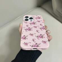 1 carcasă de telefon cu textură din piele mată roz, minimalistă, cu protecție pentru lentile, ecran complet, buchet de trandafiri și flori, model floral drăguț, compatibilă cu 16 Pro Max, 17/16/15/14 Plus, 13/12/11 - Multicolor - Vizualizare 3
