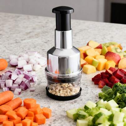 Food Chopper, Manual Vegetable & Onion Chopper Dicer, Stainless Steel Blade, Includes Storage Container Kitchen Utensils