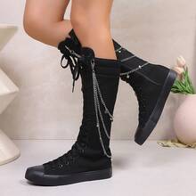 love ycodo Women's Fashionable Over-The-Knee Boots, New Style High Shaft Boots For Girls/Students, With Side Zipper And Decorative Chain - Black - View 9
