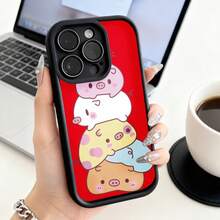 Funda de Teléfono Diseño de Cerdo Apilado Lindo Para iPhone 14 13 12 11 Pro Max Y  Galaxy S23 S22 S21 S20 Plus Protector de Teléfono Funda de Pareja Regalo Para Novio Novia San Valentín Cumpleaños - Blanco - Ver 3