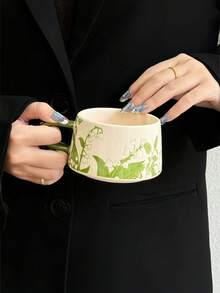 1 Juego de tazas de café de cerámica con diseño pintado a mano de carillón de viento, tazas de café románticas francesas, tazas para bebidas como leche, jugo y té de la tarde, adecuadas como recuerdos para la sala de estar, comedor, cafetería y pastelería