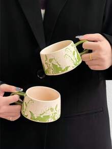 1 Juego de tazas de café de cerámica con diseño pintado a mano de carillón de viento, tazas de café románticas francesas, tazas para bebidas como leche, jugo y té de la tarde, adecuadas como recuerdos para la sala de estar, comedor, cafetería y pastelería
