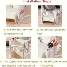 Multi Layer Storage Rack, Storage Vehicle, Non Electric, Wheeled Mobile Storage Rack, Room Deocr, Suitable For Living Room, Bedroom, Dormitory Book Storage Shelves, Bedside Carts, Book Carts, Roller Carts, Baby Stroller Storage Boxes, Kitchen Storage Boxes, Diaper Carts, Bathroom Storage Boxes, Christmas Gifts - 3 lớp màu macaron - Xem 5