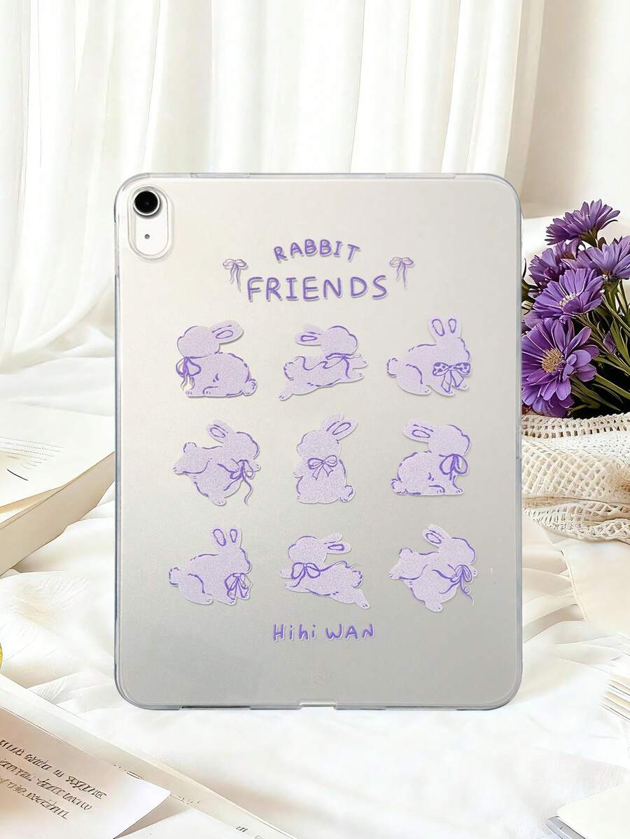1个TPU软壳，紫色兔子蝴蝶结卡通图案，兼容iPad Mini 1/2/3/Mini 4/Mini 5/Mini 6/Mini 7/Air/Air 2/9.7/10.2/10.5/Air 4/Air 5/10.9/Pro 11英寸/第十代/Air 11英寸 (M3) 2025/Pad (A16) 11英寸第十一代 2025、A7/A8，轻薄柔软，卡通/个性化/创意/可爱，TPU平板电脑保护壳，透明，无笔槽 - 彩色 - 查看 1