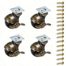 4 قطع من عجلات الأثاث الدوارة العتيقة المزودة بفرامل بقطر 2 بوصة، بتشطيب برونزي قديم، عجلات كروية من البولي بروبلين للكراسي المكتبية والأثاث - 1.5 بوصة - مشاهدة 3