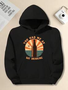 Felpa con cappuccio oversize da uomo con motivo vintage di bottiglia di birra e tramonto - Felpa casual larga di colore rosso chiaro, con testo "Hai fatto innamorare di birra durante il giorno", lavabile in lavatrice, top a tema birra, comoda, tessuto non elastico, taglie forti - nero - Visualizzare 12