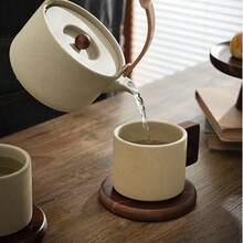 2pcs Ceramic Cup + Wooden Coaster Set, High-End Ceramic Cup, Water Cup, Mug, Minimalist Retro Coffee Cup, Milk Cup, Office Mug - Brown - View 8