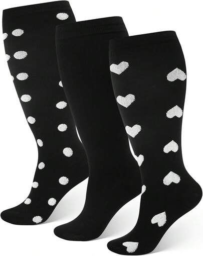 3 Pairs Plus Size Compression Socks For Women & Men, 20-30 MmHg Wide Calf Large Flight Socks Knee High Compression Stockings For Athletic Nurse Running Travel