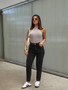Women's Mom Jeans, High Waist, Premium Style, Elegant And Comfortable For Parties, Work, And Everyday Wear - 深灰色 - 查看 3
