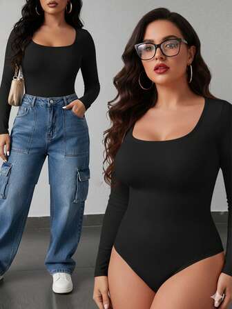 Plus Size Women Seamless Long Sleeve Shapewear Jumpsuit, High Waist Lifting Effect, High Elasticity Fabric, Soft & Skin-Friendly, Best Seller