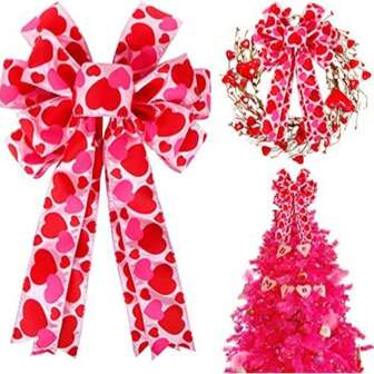 1个，情人节蝴蝶结，大号红色爱心印花情人节花环蝴蝶结礼品蝴蝶结树顶装饰，适用于情人节、婚礼、母亲节、前门花环、家居室内外装饰