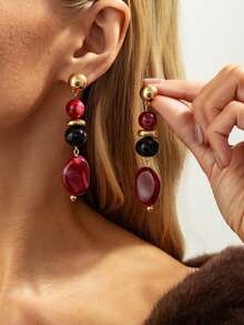 2pcs/Set Bohemian Style Resin Teardrop Beaded Tassel Long Earrings, Luxurious & Elegant, Suitable For Vacation, Party, Casual, Street Style, Wedding, Anniversary, Unisex Charm Jewelry Gift - Earring - View 3