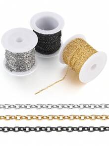 16.4ft 2mm 304 Stainless Steel Chains Flat Cable Link Chain Bulk For Jewelry Making DIY Craft - Gold - View 2