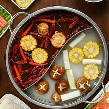 32cm Stainless Steel Twin Divided Double Hotpot Cooker Gas Stove Compatible Pot Home Kitchen Cookware Soup Cooking Pot - As Shown - View 3