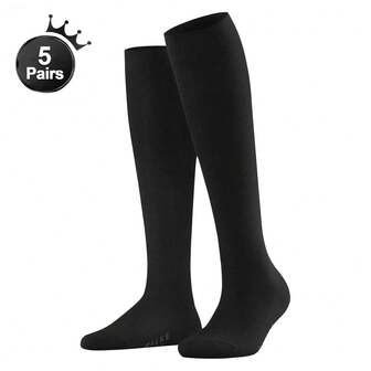 5双装男士及膝商务袜，纯色及膝袜，透气柔软舒适，长款正装袜，四季皆宜，黑色