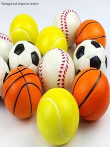 12pcs Full Print Ball Mini Decompressing Toys, Sponge Rebound Basketball Football Baseball Tennis,Packaged And Shipped At Random - Multicolor - View 2