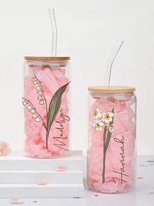 Personalized Birth Flower Cup, Custom Birth Flower Coffee Cup With Name, Custom Glass Coffee Cup, Personalized Iced Coffee Cup,Glass Can Soda Cup With Lid And Straw,Bridesmaid Gift Idea Easy To Clean, Exquisite,High-Quality Custom,Personalized,Unique Ideal Gifts For Her Her,Boyfriend,Girlfriend,Dad,Mom,Family,Friends