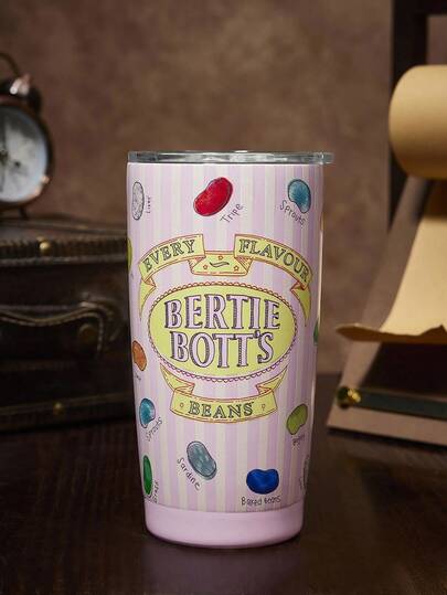 HARRY POTTER X SHEIN 20 Oz / 600 Ml Letter Graphic Stainless Steel Flat Bottom Insulated Cup With Cup Lid, Gift For Friends Christmas,Gift Ideas