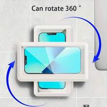 360° Rotation Waterproof Shower Phone Holder, Shower Phone Case, Anti-Fog High Sensitivity Cover Mount Box For Bathroom Wall Mirror Bathtub Kitchen, Waterproof Bathroom Touch Screen Phone Box - White - View 2