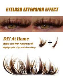 Rikuaild 160pcs Brown Pointed False Eyelashes & 80D Cluster False Eyelashes, D-Curl Lengthening, Natural Look, Suitable For Travel & Everyday Makeup, Individual Lashes, DIY Lash Extension At Home - D - 查看 3