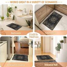 1Pc Large Mystical Moon & Golden Crescent Floral Area Rugs, Celestial Black With Golden Accents,Non-Slip Backing, Lightweight, Durable Polyester, Machine Washable, Easy To Clean, Soft Felt Back, Rug For Living Room, Bedroom Or Office, Sofa, Coffee Table, Kitchen, Bathroom, Balcony, Entrance Carpet, Apartment, Dormitory, Porch, Patio, Farmhouse Decor, Halloween, Fall Decor, Dark Academia Style, Indoor Use, Rugs For Living Room, Low Pile Carpet - 樣式 1 - 查看 11
