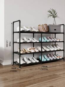 1 pieza Zapatero metálico negro de dos hileras con espacio mejorado, aprox. 40 pulgadas de ancho, apto para adultos y niños, minimalista, resistente al polvo, resistente, moderno, fácil de montar y desmontar, portátil, ideal para salón, dormitorio, recibidor, oficina, almacenamiento en casa, almacenamiento multicapa, regalo para fiestas y niños. - Multicolor - Ver 11