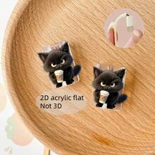 2pcs Cute Cartoon 2D Acrylic Cat Charging Cable Protector, Prevent Breakage, Suitable For Type-C/Lightning Interface - Black - View 5
