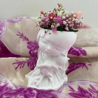 DIY粘土模具 拥抱猫女孩花盆模具，猫公主石膏模具，花瓶小女孩蜡烛杯硅胶模具