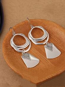 Hoa tai mặt dây chuyền họa tiết hình học cổ điển, Hoa tai phong cách Bohemian dành cho nữ, Phụ kiện trang sức dự tiệc hàng ngày - Bạc - Xem 5