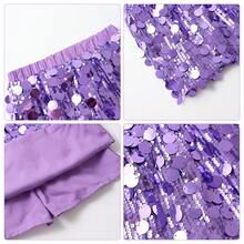 Lontakids Girls Sequin Skirt Sparkly Toddler Kids Mini Glitter Skirt Elastic Waist Party Pencil Skirt - 淡紫色 - 查看 3