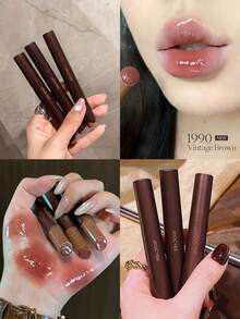 JOOCYEE LASTING GLOSSY ROUGE Solid Lip Gloss, Mirror Shine, Amber Brown Tone, Plump Lips, Lip Tint, Lip Gloss, Nude Color, Natural Look, Gift - 1990 復古棕色 - 查看 4