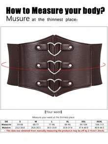 1pc Women's Coffee Brown Fashion PU Leather Elastic Corset Belt With Heart Decor, Versatile For Holiday Party Or Daily Wear - Coffee Brown - View 6