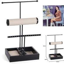 Organizador de Joyería de Metal Negro de 3 Niveles, Plegable, Ideal para Guardar y Exhibir Anillos, Collares, Aretes y Pulseras - Negro - Ver 1