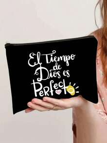 Bộ 1 túi đeo vai bằng vải canvas + túi nhỏ màu đen, in hình trái tim, mặt trời và dòng chữ trắng "Iempo De Dios Perfect", túi xách tay tiện dụng, túi đựng đồ trang điểm du lịch, túi tote, túi mua sắm đa năng, lý tưởng cho mua sắm, đám cưới, sinh nhật, đi biển, kỳ nghỉ, tựu trường, Giáng sinh, Lễ Tạ ơn, quà tặng năm mới. - Nhiều màu - Xem 6