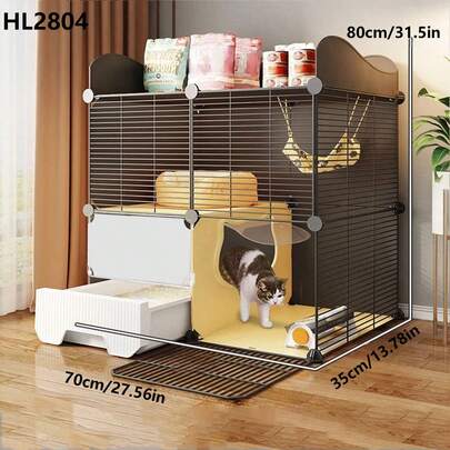 Lồng mèo kèm khay vệ sinh, biệt thự nhỏ đa năng cho mèo có nhà vệ sinh, lồng mèo không gian rộng rãi.
