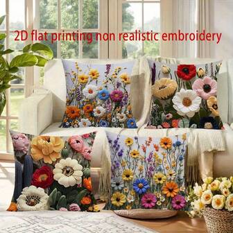 4 件套现代花卉印花蜜桃色天鹅绒抱枕套，18 英寸 x 18 英寸 - 雏菊、仙人掌装饰靠垫套，适用于客厅、卧室、沙发、床、户外，不含枕芯（非真刺绣）