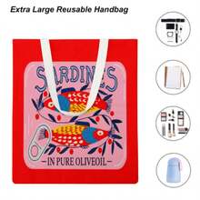 Fashionable Sardine Print Canvas Bag, Sardine Themed, Unisex Large Capacity Shoulder Bag, Shopping Bag, Lightweight Travel Luggage Bag, Reusable Student Commuter Canvas Bag, Suitable As Birthday Gift For Family And Friends - Multicolor - View 23