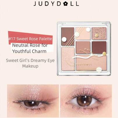  Judydoll 橙花七色眼影盘，大地色系，含腮红、高光和修容，适合秋冬季节。