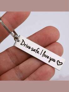 1pc Rectangular Stainless Steel Keychain, Men's Key Accessory, "Drive , I Love You" Engraved Metal Gift Pendant, Suitable As Birthday Gift, Car Key Chain, Bag Charm, Student Accessory - Multicolor - View 3